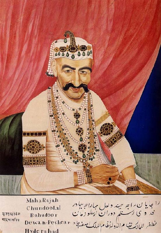 unknow artist Portrait of Maharaja Chandulal,Chief Minister of the Nizam of Hyderabad,Nawab Ali Khan,Asaf Jah Iv Sweden oil painting art